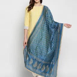 Dupatta Bazaar Blue & Gold-Toned Ethnic Motifs Printed Khari Print Dupatta-57