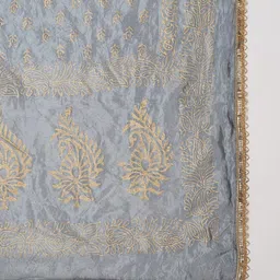 Dupatta Bazaar Grey & Gold-Toned Ethnic Motifs Printed Khari Print Dupatta image 4