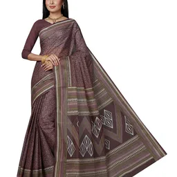 SHANVIKA Purple & White Floral Pure Cotton  Block Print Saree-image-54