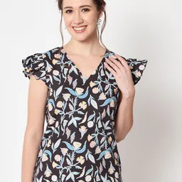 CHARMGAL V-Neck Flutter Sleeves Floral Printed Top-image-11