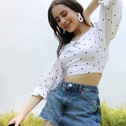 PINACOLADA Printed V Neck Puff Sleeves Crop Top-43