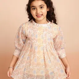 BAESD Girls Floral Printed High Neck Embroidered Bell Sleeve A-Line Top-image-65