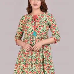 NEW4U Floral Printed Tie-Up Neck A-Line Longline Top-image-30