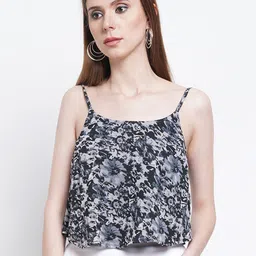 WESTCLO Black & Grey Floral Print Styled Back Top-image-66