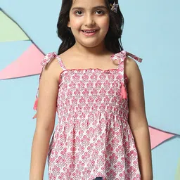Biba Girls Floral Printed Smocked Cotton Top-image-18