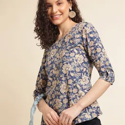 NAINVISH Floral Printed Round Neck Shirt Style Top-image-1
