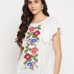 Ruhaans Floral Embroidered Flutter Sleeve Regular Top-image-26