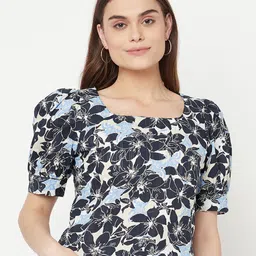 RAASSIO Navy Blue & White Floral Print Top-picture-36