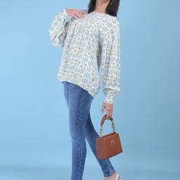 Crimsoune Club Floral Print Cotton Round Neck Cuffed Sleeves Opaque Casual Top-picture-38