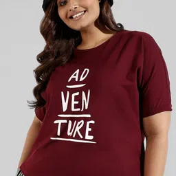 Instafab Plus Maroon Print Top-27