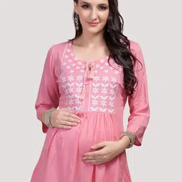Mom For Sure by Ketki Dalal Floral Embroidered Tie-Up Neck A-Line Maternity Kurti-picture-49