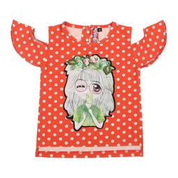 Actuel Girls Orange Graphic Printed Cotton Blend Top-picture-37