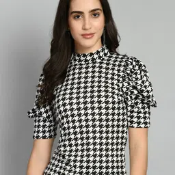 IUGA Geometric Printed Puff Sleeves Top-image-53
