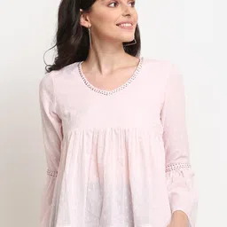 La Zoire Pink Pure Cotton Embroidered Top-picture-29