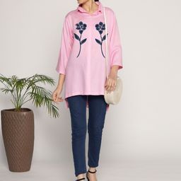 LetsDressUp Floral Printed Shirt Collar Three-Quarter Sleeves Top-image-93