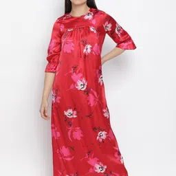 Oxolloxo Women Pink Floral Printed Maxi Nightdress-image-47