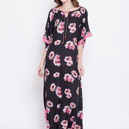 The Kaftan Company Black & Pink Printed Nightdress-image-104