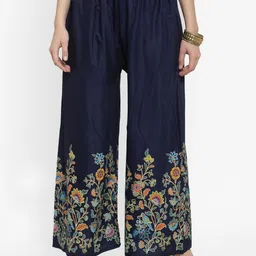 Clora Creation Women Navy Blue & Green Floral Hem Design Palazzos-image-71
