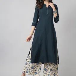 Neemiya Band Collar Straight Kurta with Palazzos-image-3