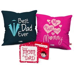 Indigifts 2 Pieces Best Dad Ever and My Heart Belongs to Mommy Printed Pre-Filled Cushions-37