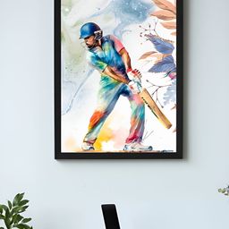 Art Street Black & White Framed Art Print Cricket Batsman Playing Poster-45