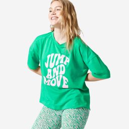 domyos Women's Loose-Fit Fitness T-Shirt 520 - Green Print-picture-13