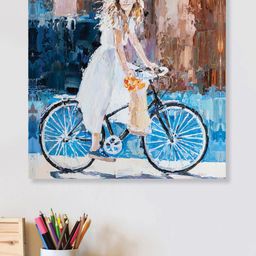 RANDOM White & Blue Riding Bicycle Painting Canvas Wall Art-image-14