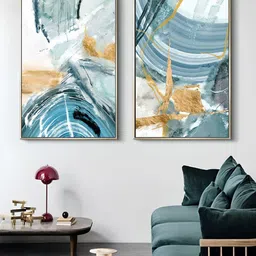 THE HANDMADE FLAIR 2-Pcs Blue & White Abstract Summer Sea Painting Wall Art-image-3
