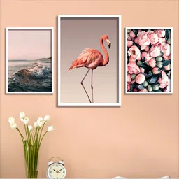 SAF Pink Pack Of 3 Digital Printed Framed Wall Painting-44