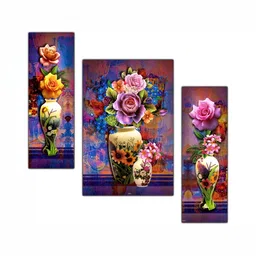 PnF Blue & Pink 3Pcs Wooden Floral And Botanical Wall Paintings-28