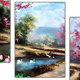 PnF Pink & Blue 3 Piece Wood Floral and Botanical Wall Paintings-picture-16