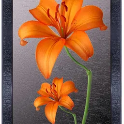 PnF Grey & Orange Wooden Floral Wall Painting-16