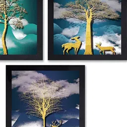 PnF Black & Gold-Toned 3 Piece Paper Birds and Animals Painting Wall Art-picture-10