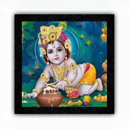 PnF Black & Blue Shri Krishna Religious Wooden Painting Wall Art-image-46