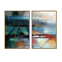 999Store Set Of 2 Multicoloured Abstract Wall Art Painting image 5