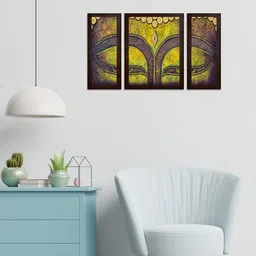 WENS Set Of 3 Blue & Brown Abstract MDF Wall Paintings-17
