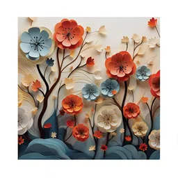 RANDOM Orange & Blue Canvas Floral and Botanical Painting Wall Art-image-18