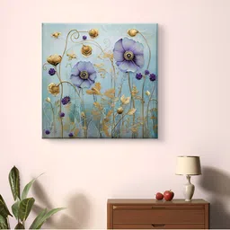 SAF Grey & Gold-Toned 1 Piece Canvas Floral and Botanical Wall Paintings-9