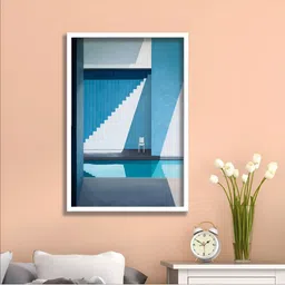 Aura Blue & White 1 Piece Wood Abstract Wall Paintings-picture-7