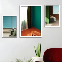 Aura Blue & White 3 Piece Wood Abstract Wall Paintings-picture-9