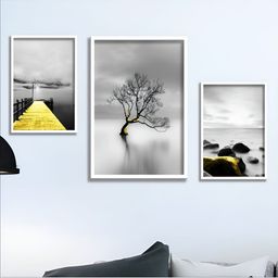 Aura Grey & White 3 Piece Wood Abstract Wall Paintings-0