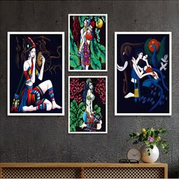 Aura Blue & White 4 Piece Wood Abstract Wall Paintings-picture-30