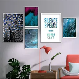Aura White & Blue 5 Piece Wood Abstract Wall Paintings-22