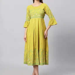 DUMMY SHAPE Ethnic Motifs Printed Bell Sleeves Fit & Flare Ethnic Dress-image-31
