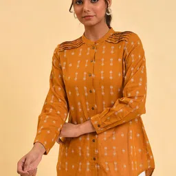 W Yellow Self Design Pure Cotton Shirt Style Top-picture-11