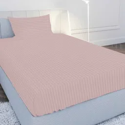 mayfair homes london Pink Solid 210 TC Cotton Single Sized Bedsheet with 1 Pillow Cover Satin Stripe 2024 Collection-picture-20