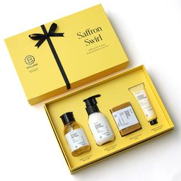 BRILLARE Set Of 4 Saffron Swirl Saffron Body Wash, Body Lotion ,Soap & Hand Creme Gift Box-22