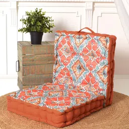 BLANC9 2-Pcs Orange & Blue Ethnic Motifs Printed Floor Cushion-45