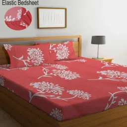 Pink Floral 300 TC Cotton Blend Double Bedsheet with 2 Pillow covers by Klotthe-picture-30
