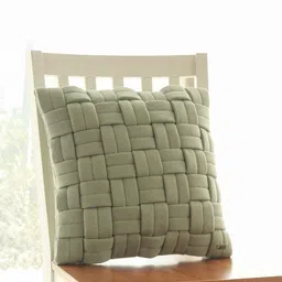 Pluchi Green Self Design Cotton Square Cushion Cover-55
